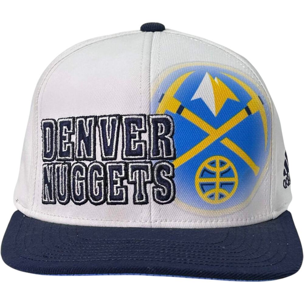 NBA Adidas Denver Nuggets Snapback White Flex Fit Hat Blue Bill Fade Men's OS